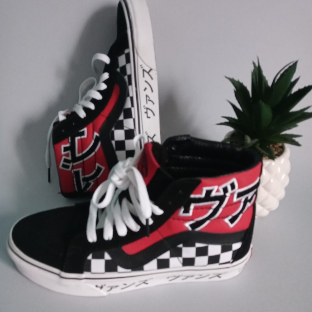 Japanese Vans Sk8-Hi Japan Type Black Red Checkerboard Men Sz 4.5/ 6 Wome Shoes
